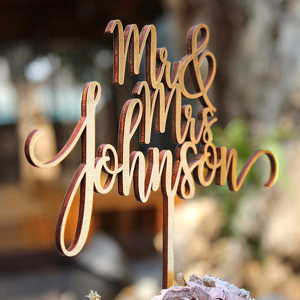 Gold Cake Topper for Wedding, Personalized Cake Topper, Rustic