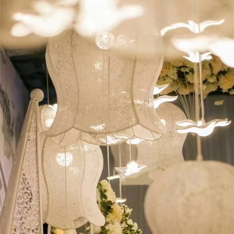WeddingStory Shop 110V / Set of 3 Warm LED Lily Flower LED fabric Chandelier