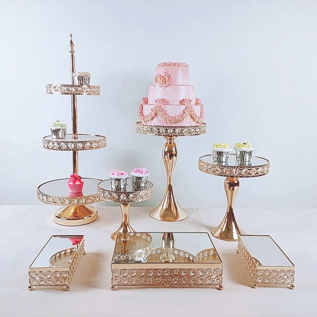 Gold Cake Tray Stand - 2 & 3 Tier Cake Stands – Crystal Doll Bridal &  Events Hire