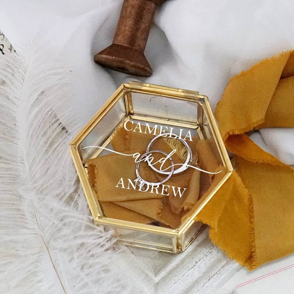 Brass Glass Treasure Box Gold Engagement Ring Bearer Box Personalized  Wedding Ring Pillow Rustic Ring Holder Immortal Flower - AliExpress